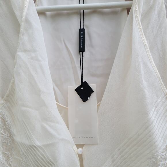 Elie Tahari Silk Lace Romantic Layered Blouse Top size XS Cream - Picture 7 of 12